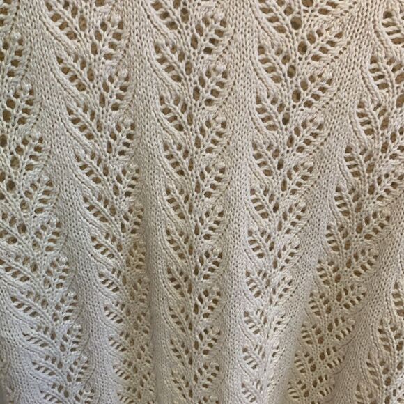 Vintage 80s Gina Peters Ivory Open Leaf Crochet Short Sleeve Tunic Sweater Sz L - Picture 4 of 12